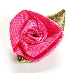 Ružička saténová s lístkom ružová / zelená