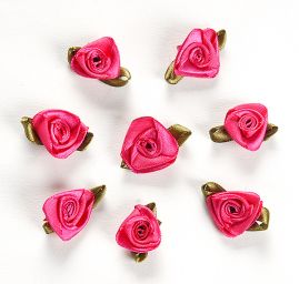 Ružička saténová s lístkom ružová / zelená