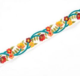 Vyšívaná stuha šantung drobné květy oranžové