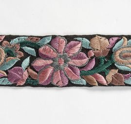 Vyšívaná stuha šantung květ starorůžový