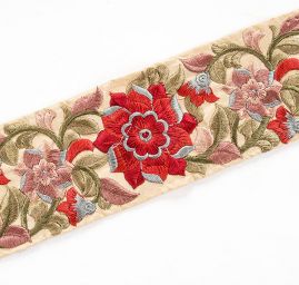 Vyšívaná stuha šantung široká vínově červená