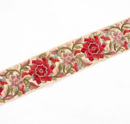 Vyšívaná stuha šantung široká vínově červená