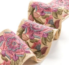 Vyšívaná stuha šantung široká pudrově růžová