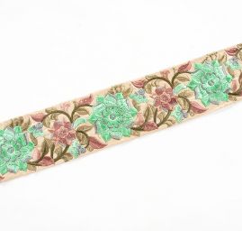 Vyšívaná stuha šantung široká hráškově zelená