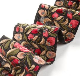 Vyšívaná stuha šantung široká červená/hnědá