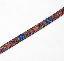 Vyyšívaná stuha šantung drobné květy modré