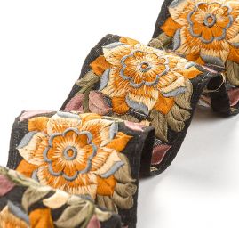 Vyšívaná stuha šantung široká žluté květy