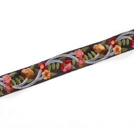 Vyšívaná stuha šantung malé barevné květy