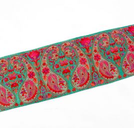 Vyšívaná stuha šantung paisley vzor zelená
