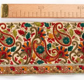 Vyšívaná stuha šantung paisley vzor olivová