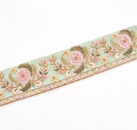 Vyšívaná stuha šantung široká olivová