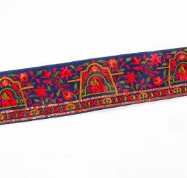 Vyšívaná stuha šantung motiv madony modrá