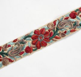 Vyšívaná stuha šantung velký květ