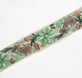 Vyšívaná stuha šantung zelený