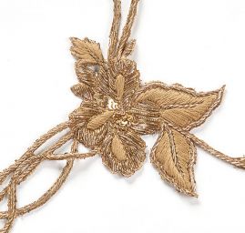 Květinová aplikace s ptáčkem velká zlatá