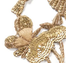 Květinová aplikace s ptáčkem velká zlatá