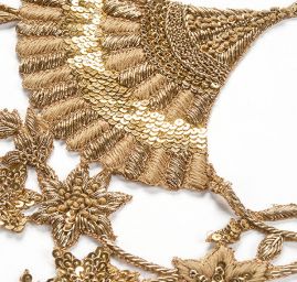 Květinová aplikace s kolibříkem velká zlatá