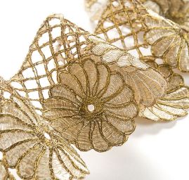 Krajková kovová stuha zlatá mřížka/síť