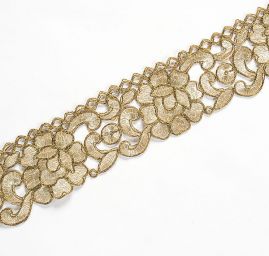 Krajková kovová stuha zlatá velký květ