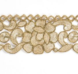 Krajková kovová stuha zlatá velký květ