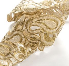 Krajková kovová stuha paisley vzor/lístky