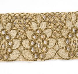 Krajková kovová stuha béžovozlatá