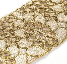 Krajková kovová stuha béžovozlatá