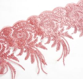 Krajka lem lurexová výšivka růžová