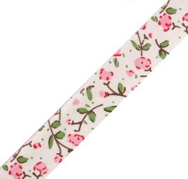 Stuha dekorační bavlněná vzor květy šíře 15mm