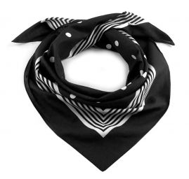 Bavlněný šátek vzor puntík/pruh 55x55cm černý