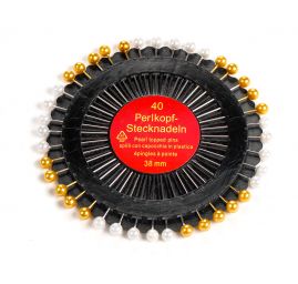 Špendlíky perleť hlavička 38mm bílá/zlatá 40ks