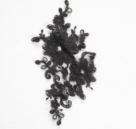 Krajková aplikace středová květy černá