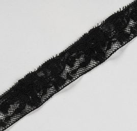 Krajka lem vzdušná na tylu květinový ornament černá