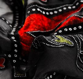 Efektné šál vypaľovaný zamat / tlač zelený / červený