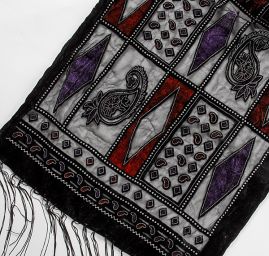 Efektné šál vypaľovaný zamat / tlač červený / fialový