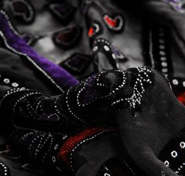 Efektné šál vypaľovaný zamat / tlač červený / fialový