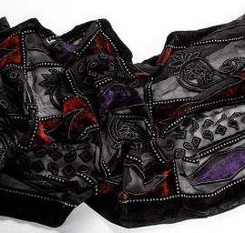 Efektné šál vypaľovaný zamat / tlač červený / fialový