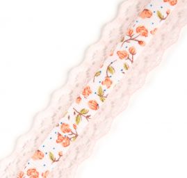 Stuha rypsová květy krajkový lem růžová