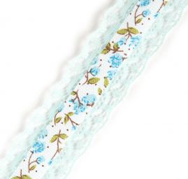 Stuha rypsová květy krajkový lem modrá