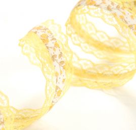 Stuha rypsová květy krajkový lem žlutá