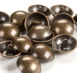 Knoflík kovový půlkulatý staromosaz 23"