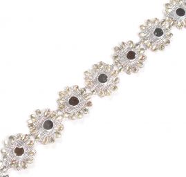 Stuha stříbrná lepené sklíčka, kamínky