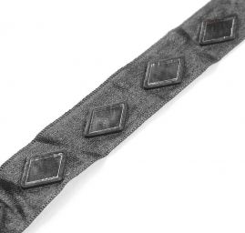 Stuha atlasová černá geometrický vzor sklíčka