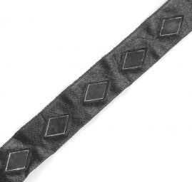 Stuha atlasová černá geometrický vzor sklíčka