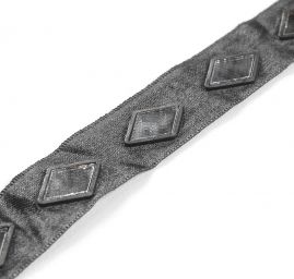 Stuha atlasová černá geometrický vzor sklíčka