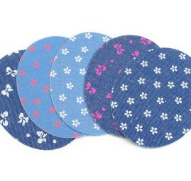 Záplata zažehlovací 6,8×8,5 cm riflová tisk květy