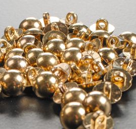 Knoflík půlkulatý starozlatý s krčkem plast 16"