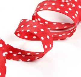 Šikmý proužek bavlna š. 15 mm zažehlený puntík červený