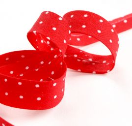 Šikmý proužek bavlna š. 15 mm zažehlený červený puntík