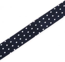 Šikmý proužek bavlna š. 15 mm zažehlený černý puntík